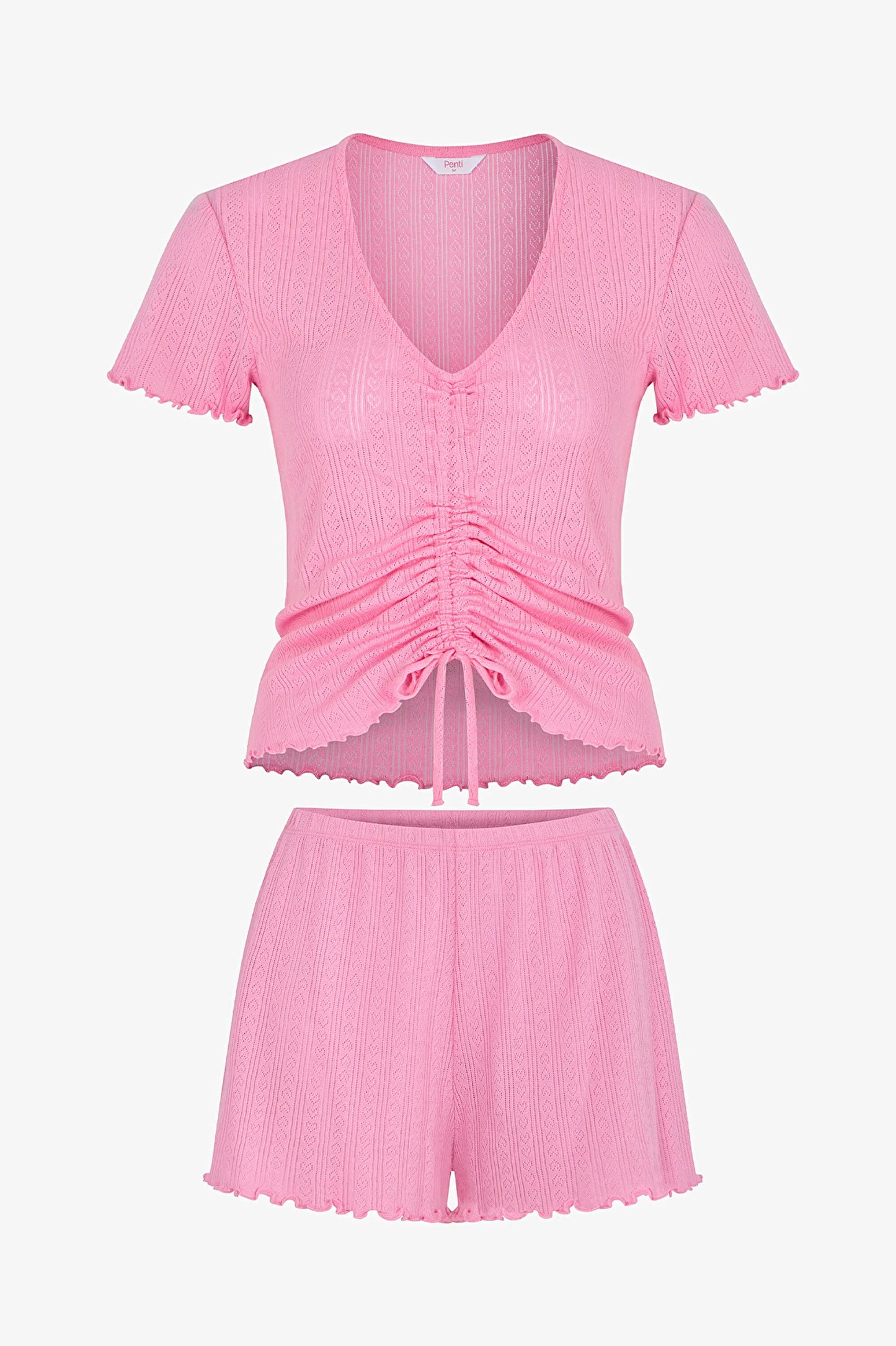 Pembe Rosalie Pointel Pamuklu Şortlu Pijama Takımı