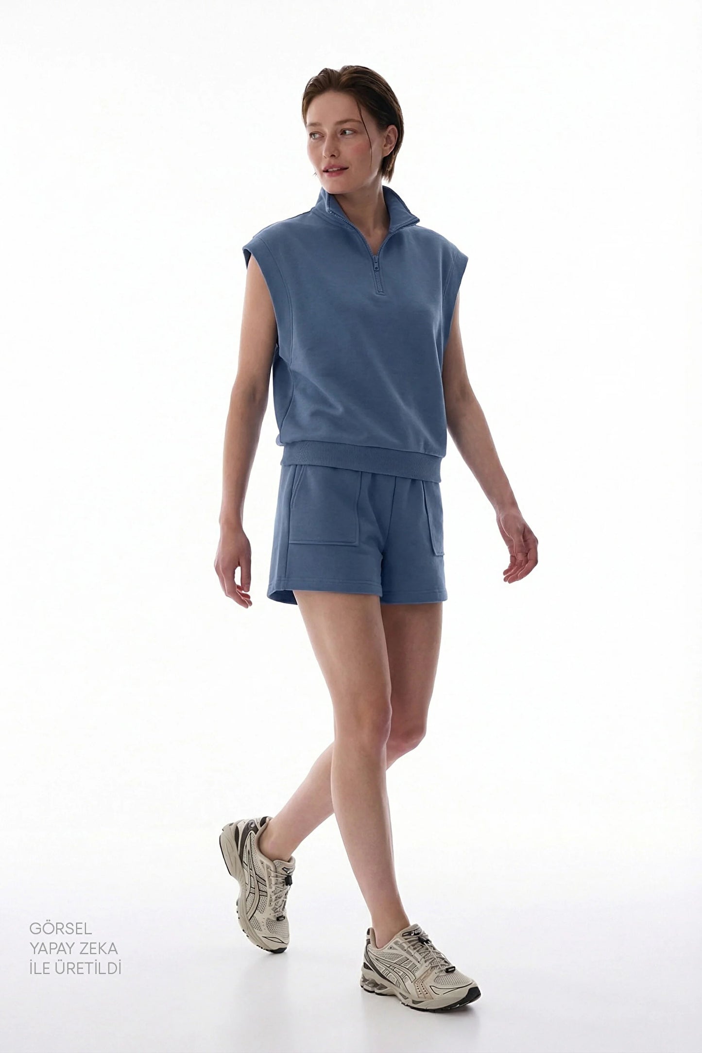Koyu Mavi Nura Half Zip Sweatshirt