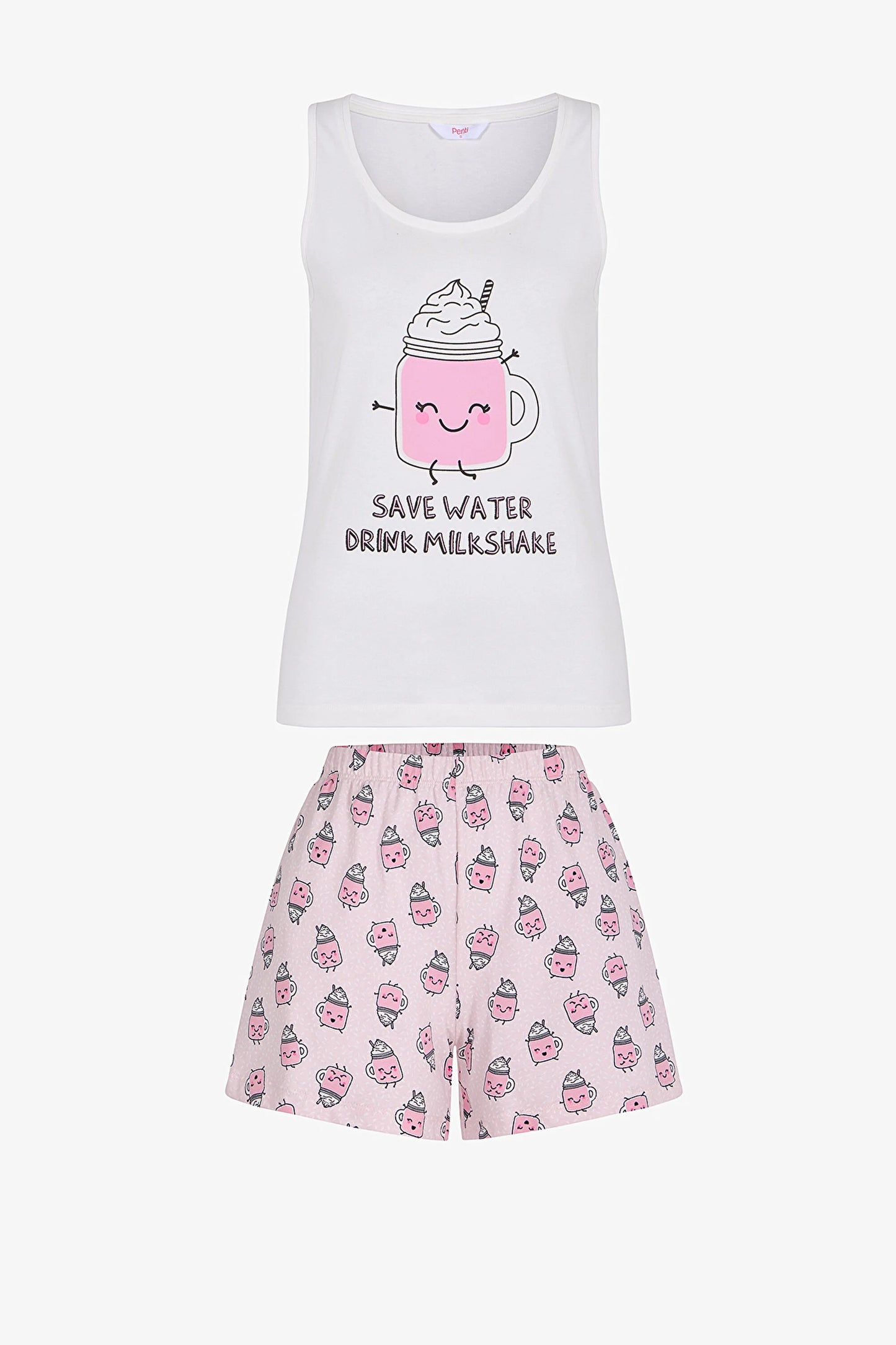 Açık Pembe Milkshake Pamuklu Şortlu Pijama Takımı