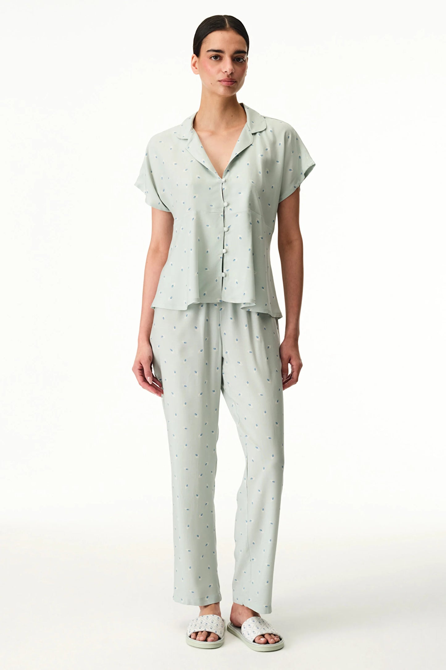 Açık Yeşil Serenity Düğmeli Gömlek Pantolon Pijama Takımı
