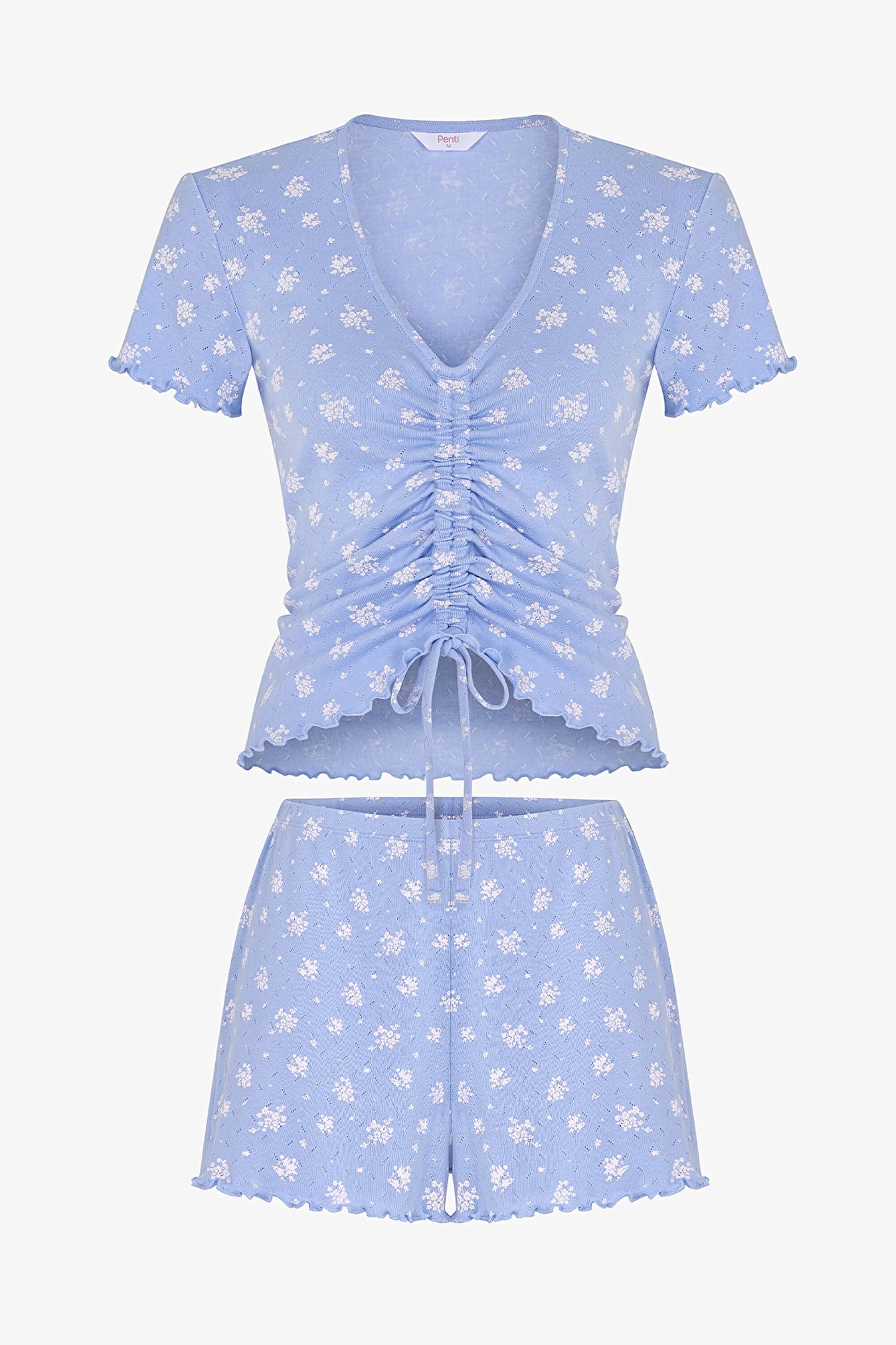 Mavi Coralie Pointel Pamuklu Şortlu Pijama Takımı