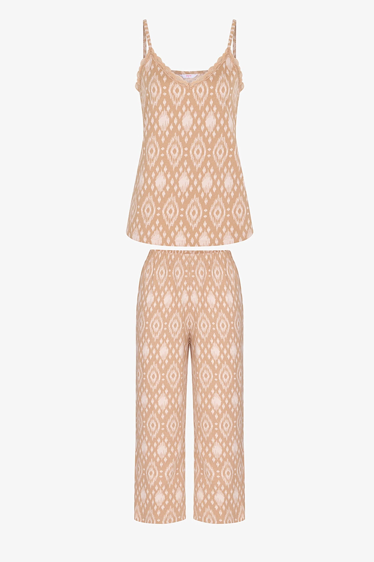 Bej Belle Pamuklu Kapri Pijama Takımı
