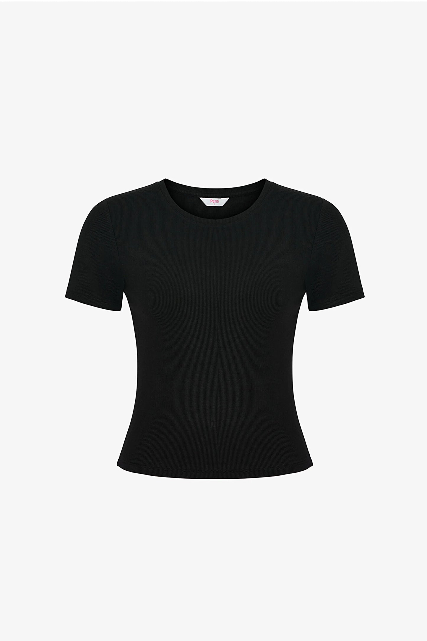 Siyah Bisiklet Yaka Crop Tişört