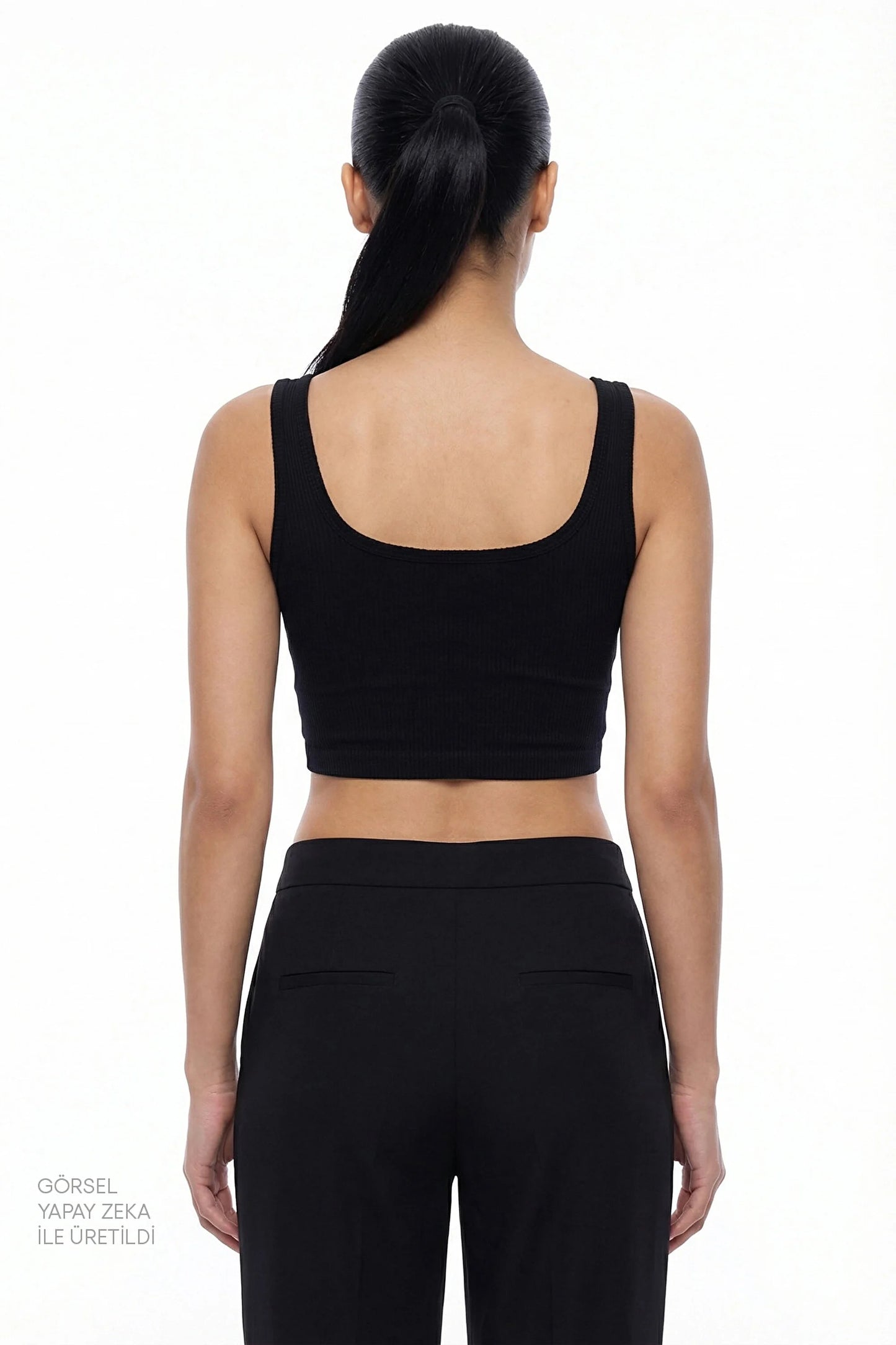 Siyah Seamless Dikişsiz Kare Yaka Crop Üst