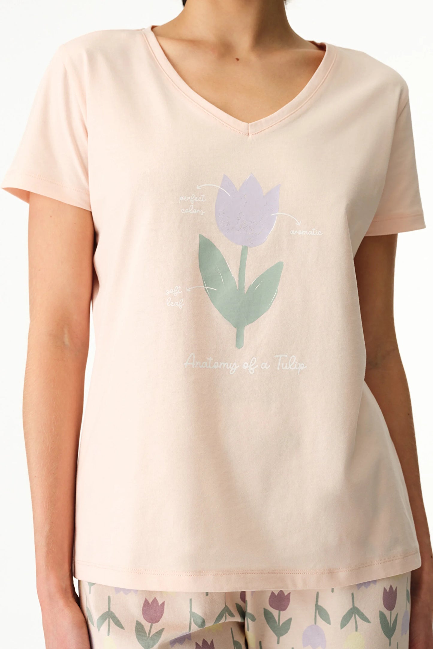 Renkli Tulips Pamuklu Kapri Pijama Takımı