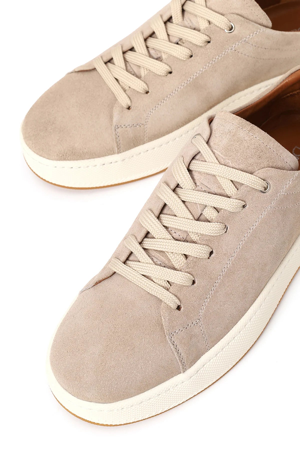 Erkek Bej Bağcıklı Kalın Tabanlı Süet Deri Sneaker