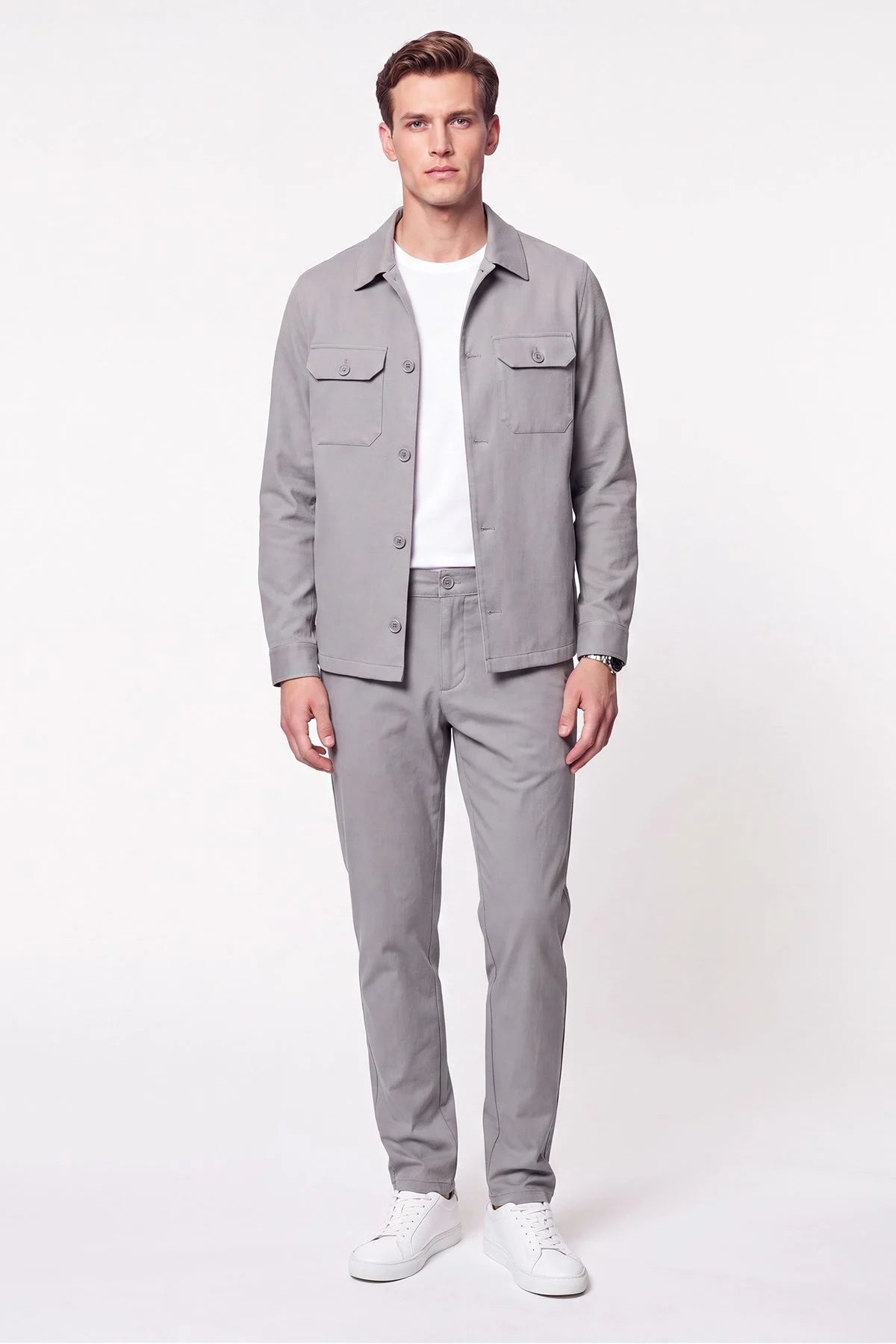 Comfort Fit Beli Lastikli Esnek Keten Gri Pantolon P 1221