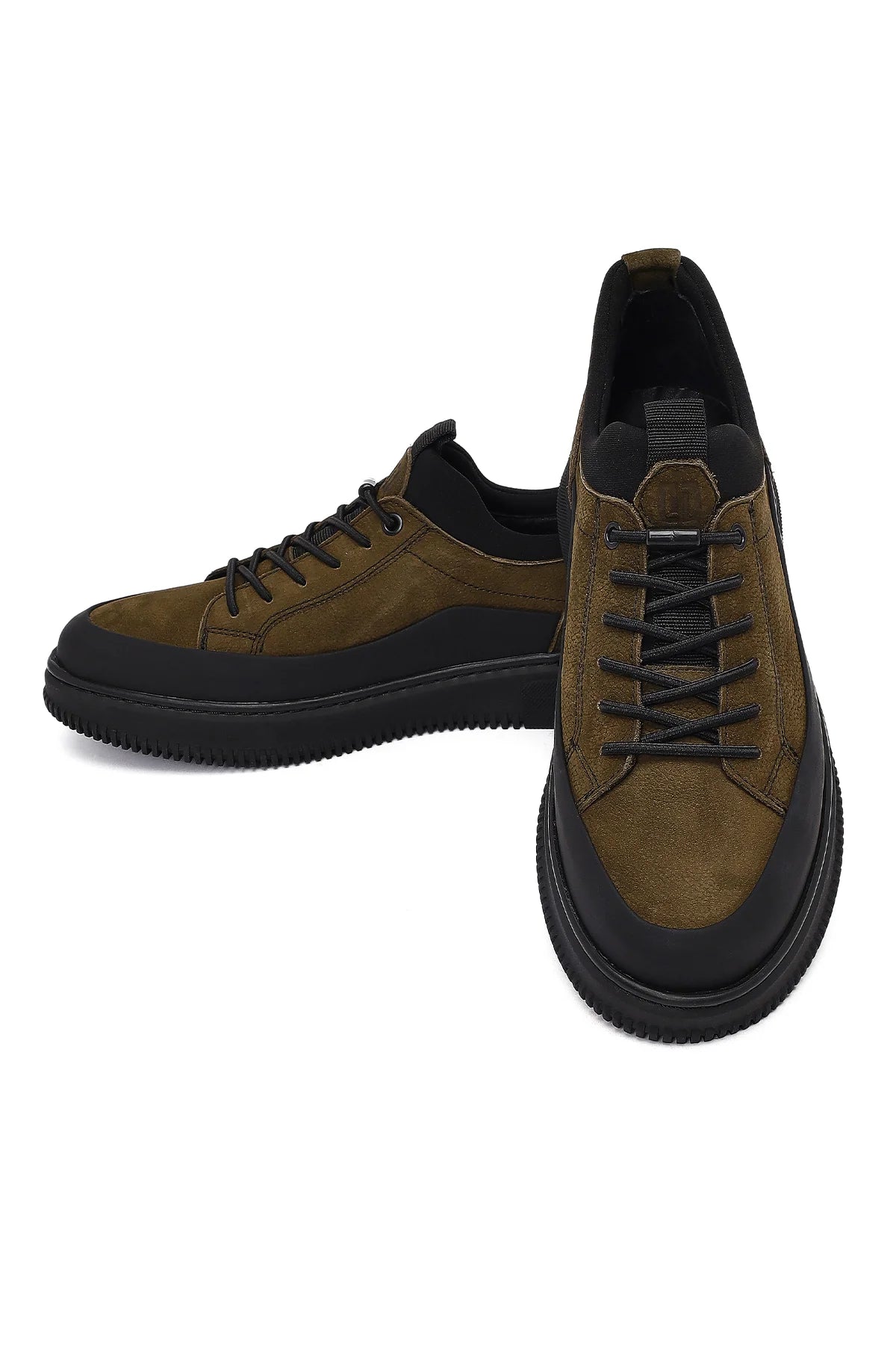 Erkek Haki Bağcıklı Kalın Tabanlı Nubuk Deri Sneaker