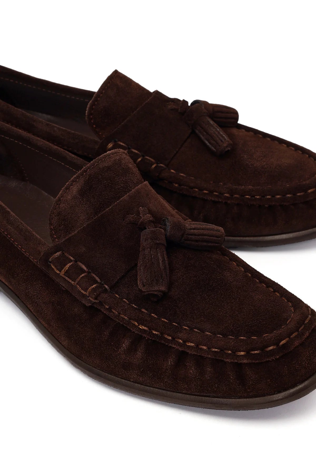 Erkek Kahverengi Püsküllü Süet Deri Casual Loafer