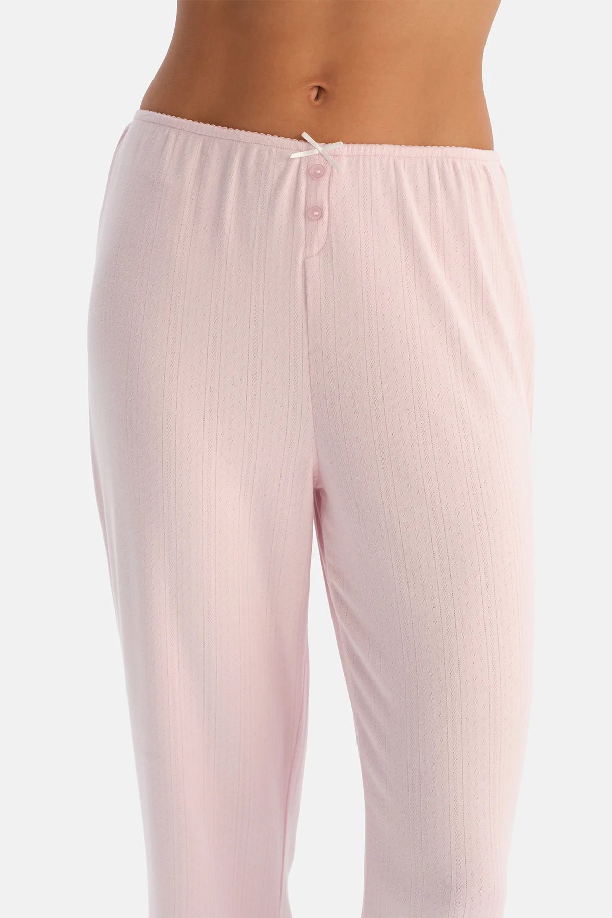 Açık Pembe Uzun Kollu Pointel Tişört Pantolon Takım