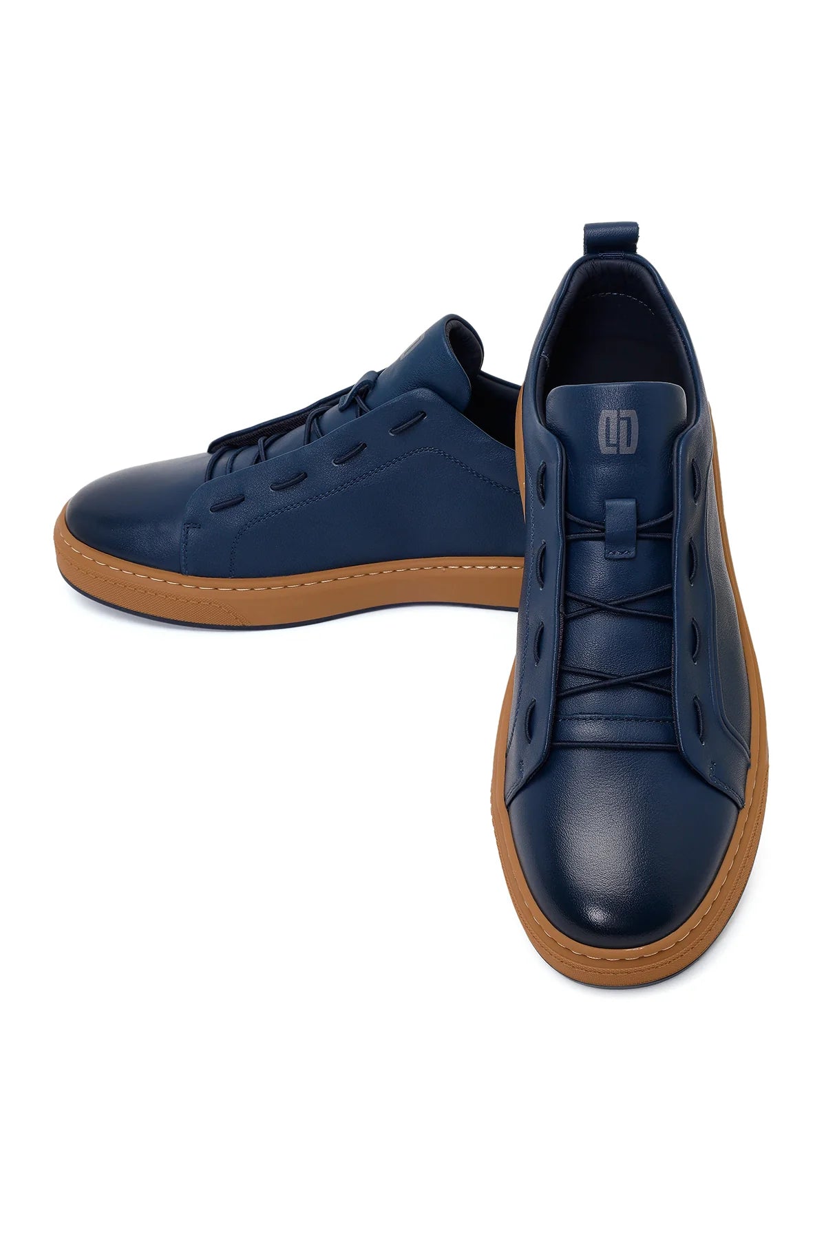 Erkek Lacivert Bağcıklı Deri Sneaker