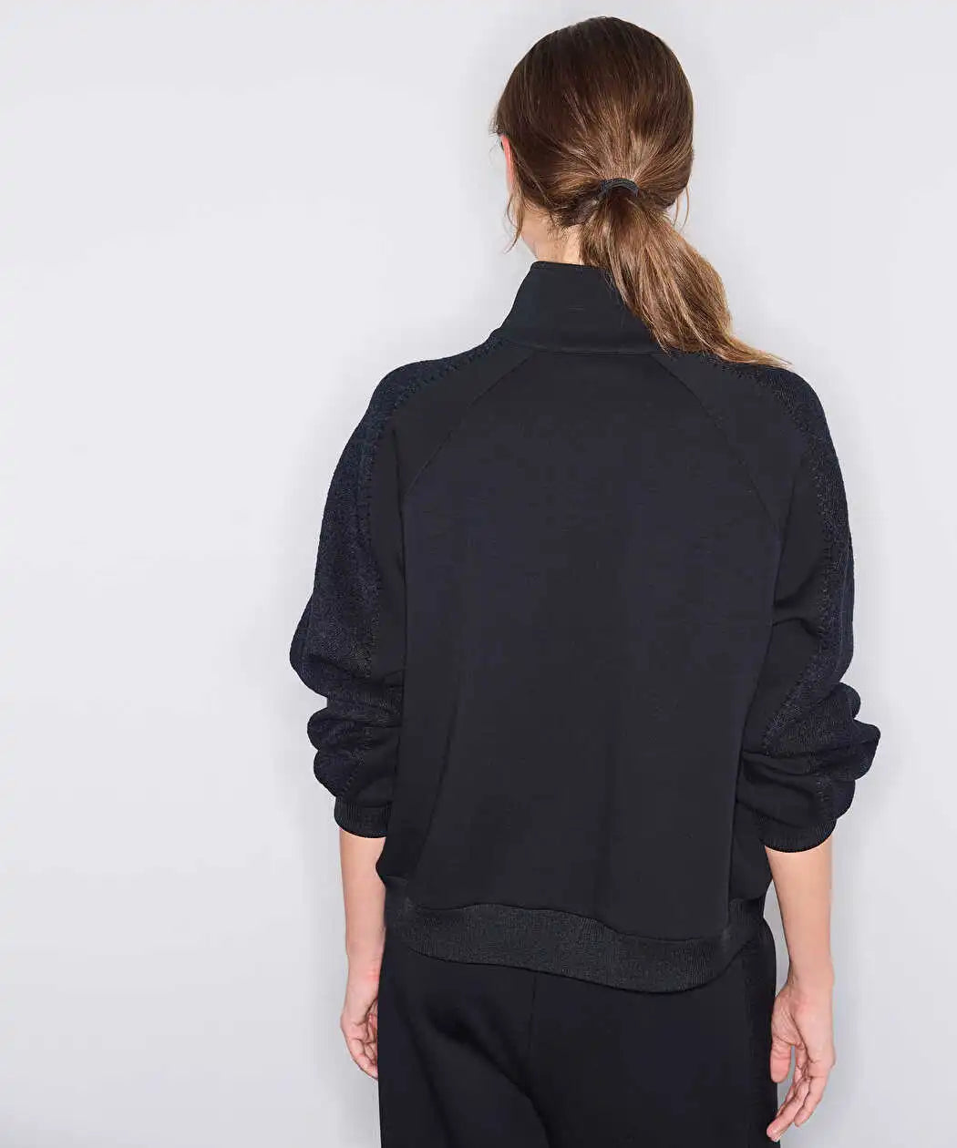 Siyah Kumaş Mix Dik Yaka Sweatshirt Iw6260091135001 | Ipekyol