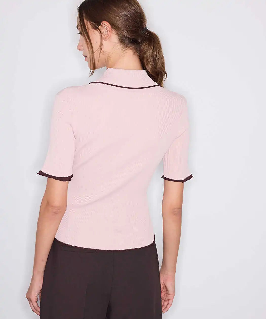 Pembe Suni Inci Işlemeli Kontrast Biyeli Triko Iw6260050196039 | Ipekyol