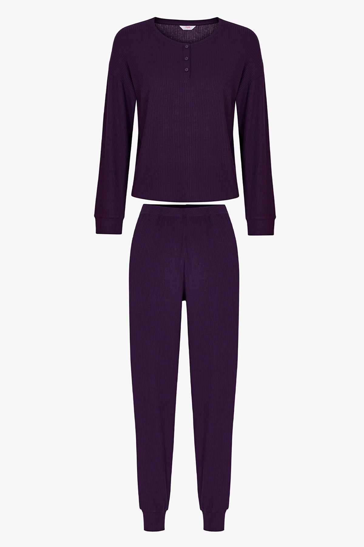 Mor Midnight Mood Fitilli Pantolon Uzun Kollu Pijama Takımı