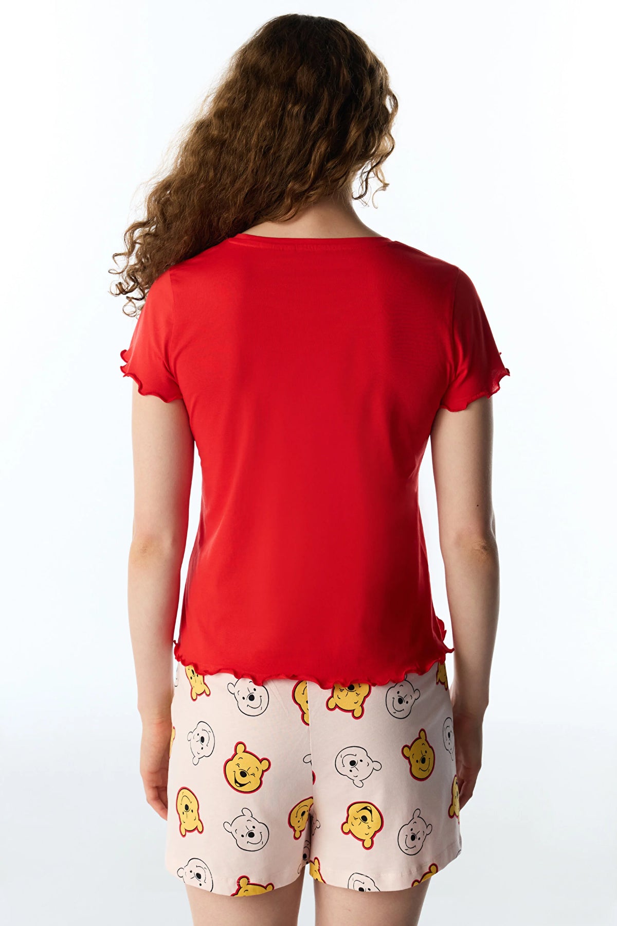 Kırmızı Good Day Ayı Desenli Kısa Kollu Şort Pijama Takımı