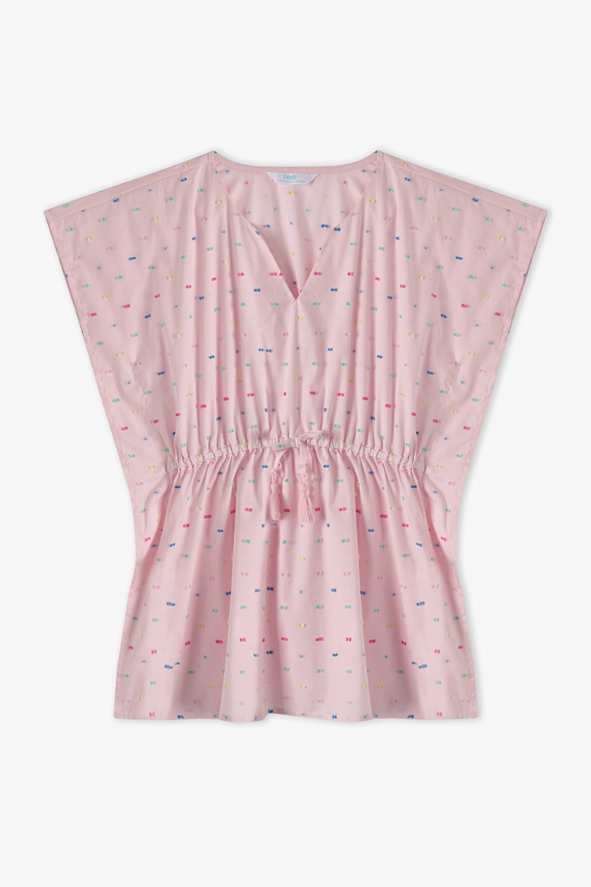 Kız Çocuk Pembe Nope Puantiye Desenli Kaftan