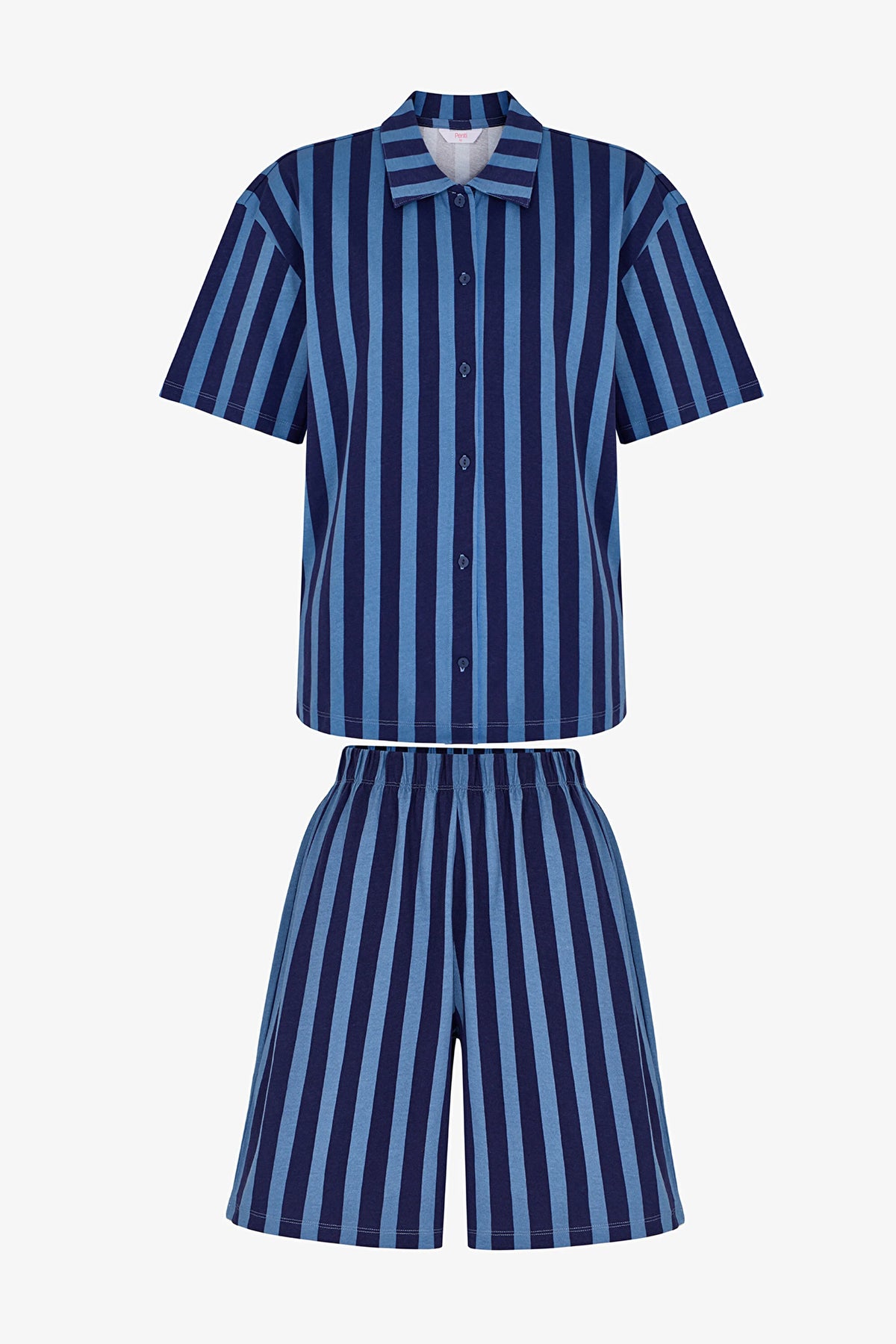 Lacivert Midnight Çizgili Kısa Kollu Gömlek Şort Pijama Takımı