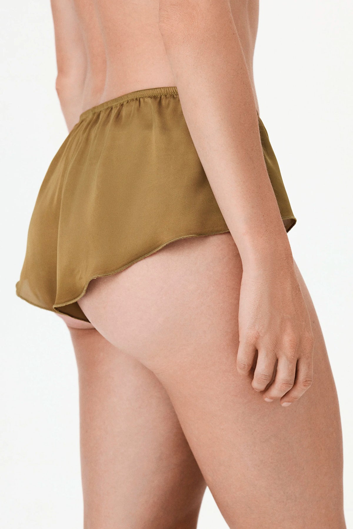 Olive Green Saten Şifon Şort