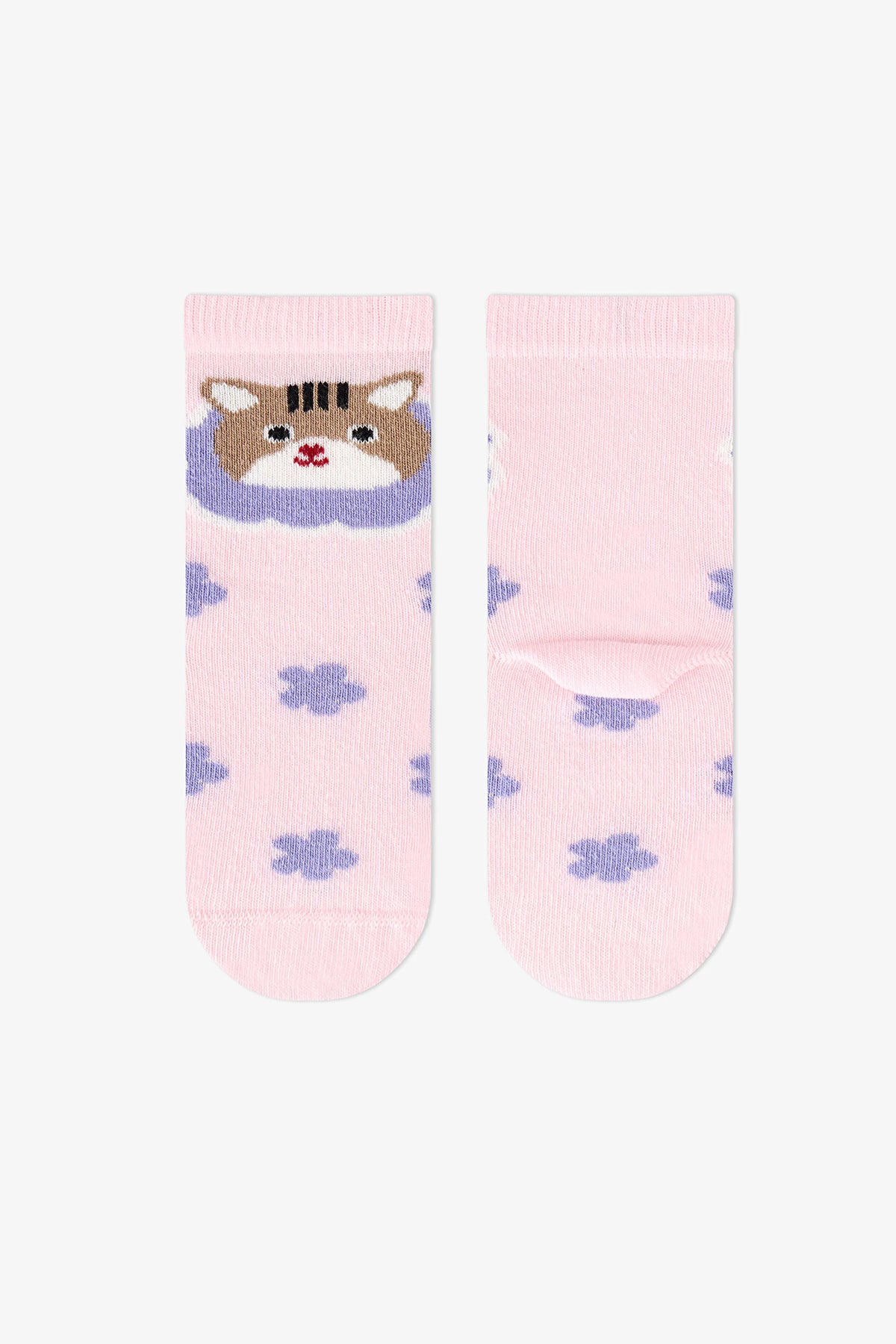 Kız Çocuk Pembe Feel Better Kedi Desenli Pamuklu 3 Çift Soket Çorap