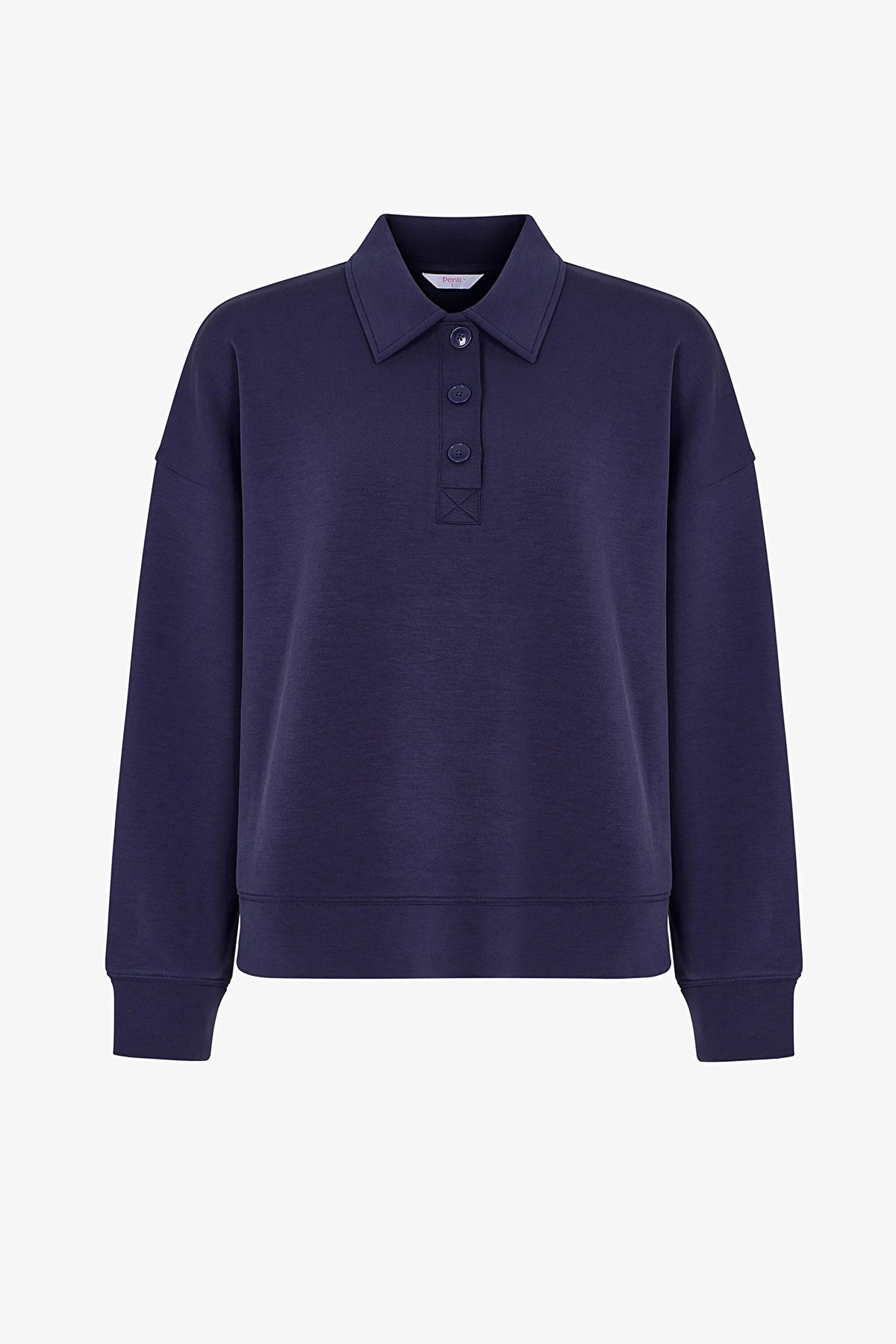 Mavi Modal Polo Yaka Düğmeli Sweatshirt