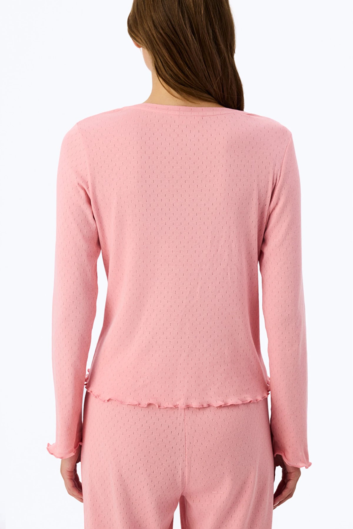 Pembe Dusty Rose Pointel Slogan Desenli Kısa Kollu Tişört Pijama Üstü