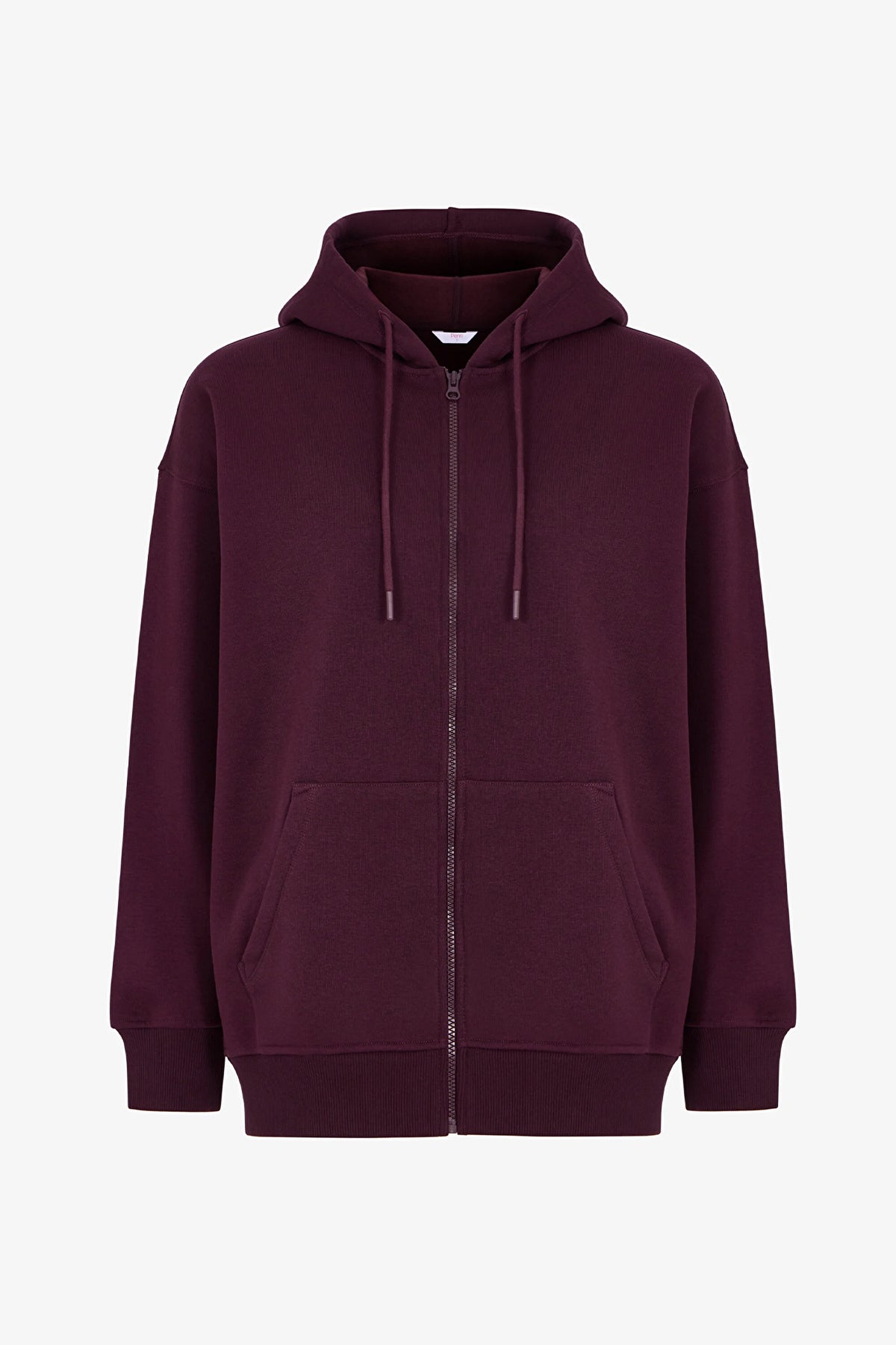 Bordo Şardonlu Fermuarlı Kapüşonlu Sweatshirt
