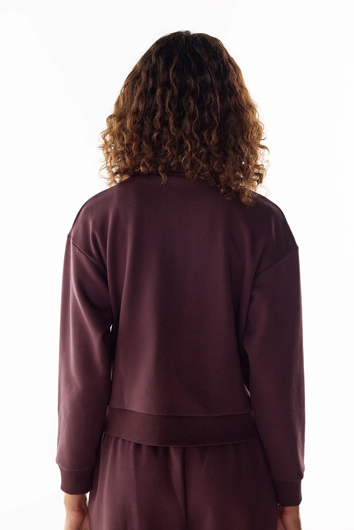 Koyu Bordo Yarım Fermuarlı Şardonlu Sweatshirt