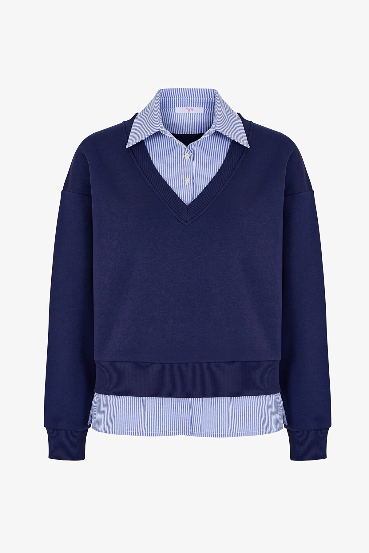 Lacivert Gömlek Katmanlı Polo Yaka Sweatshirt