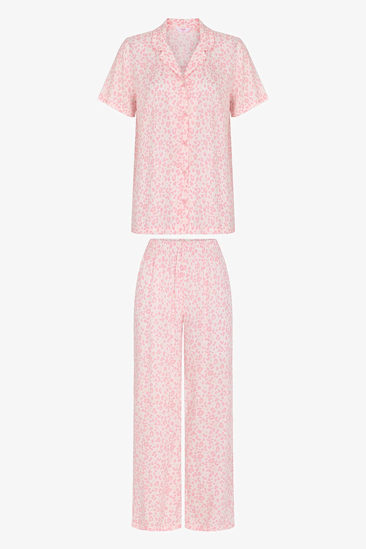 Pembe Leopar Kısa Kollu Gömlek Pantolon Pijama Takımı