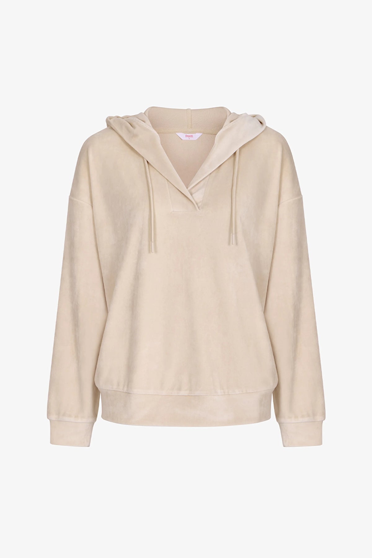 Bej Soft Kadife V Yaka Uzun Kollu Sweatshirt