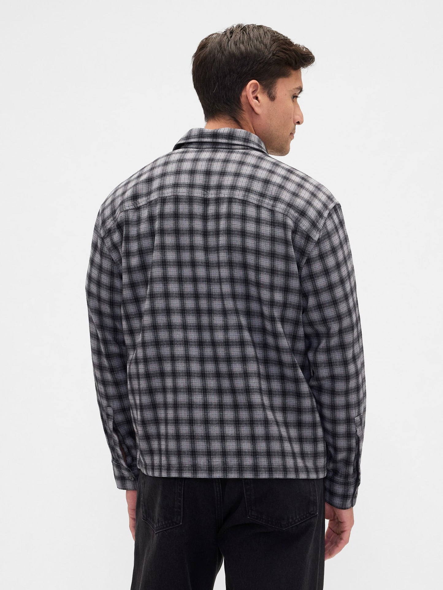 Gri Boxy Fit Flannel Gömlek