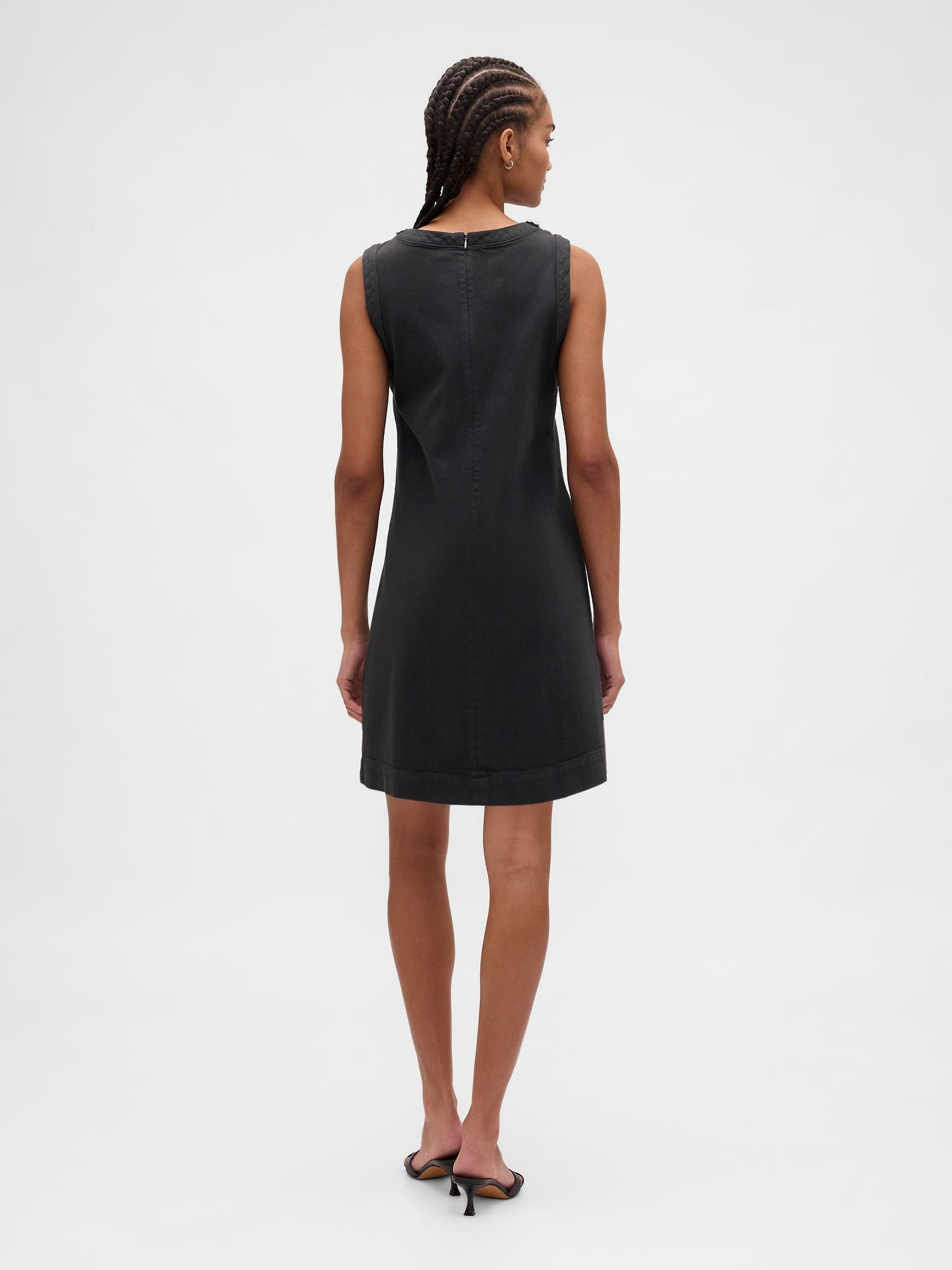 Siyah Jewel-neck Mini Shift Elbise