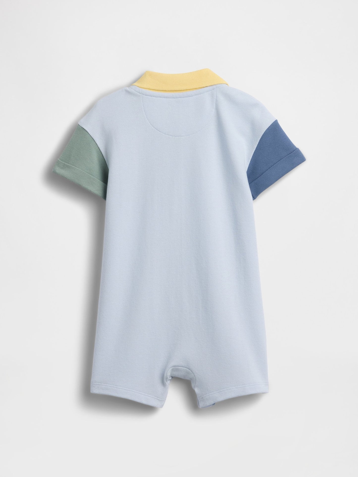 Açık Mavi Colorblock Pique Polo Şort Tulum