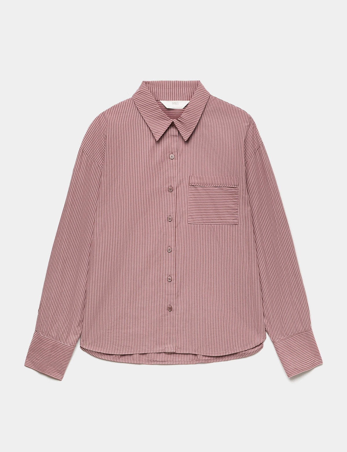 Pamuklu Poplin Çizgili Pijama Gömleği