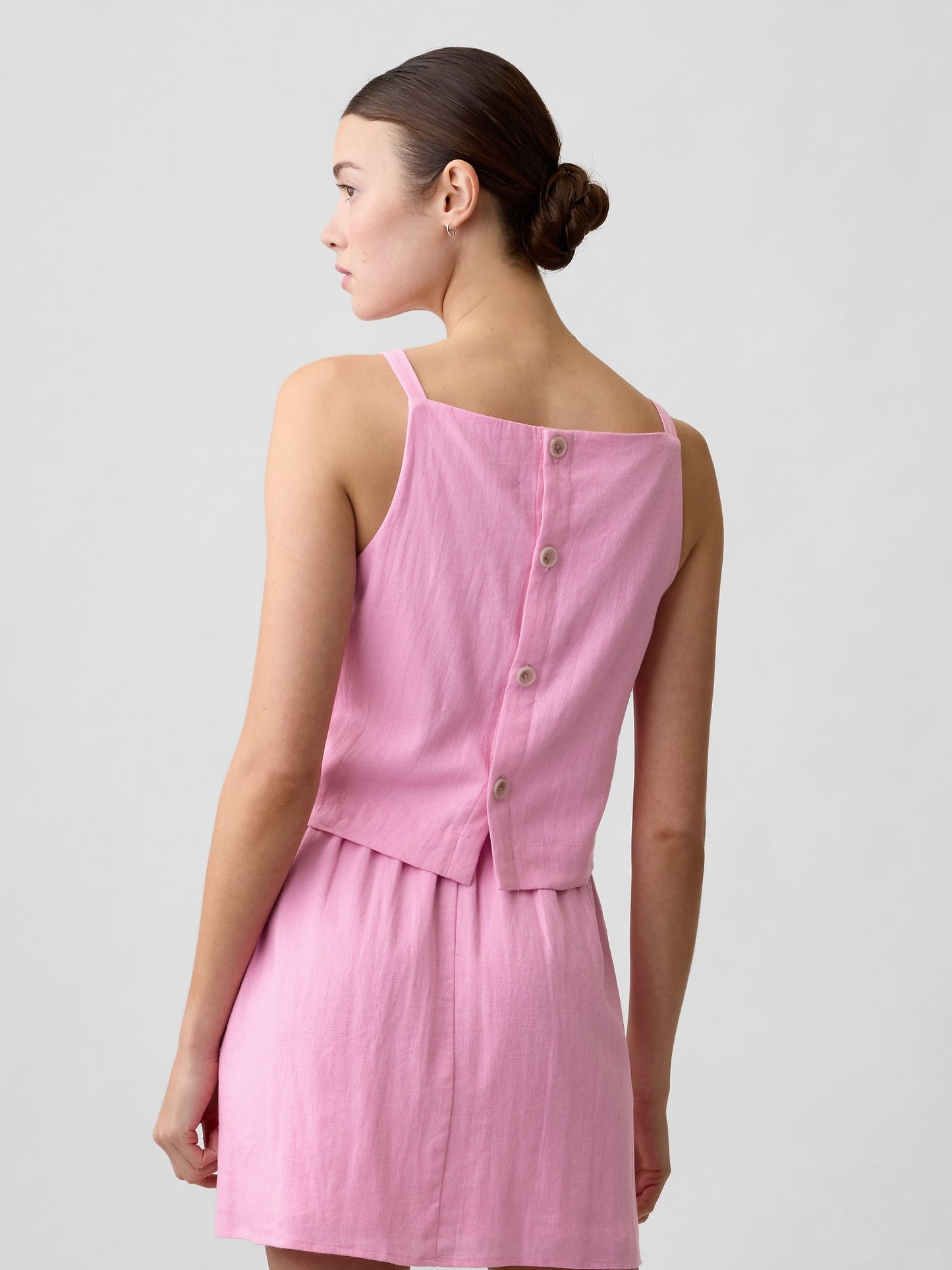 Açık Pembe Keten Karışımlı Apron Bluz