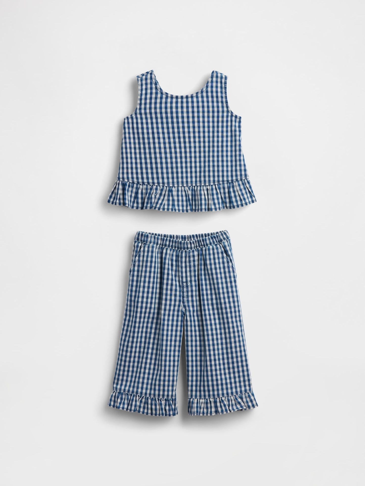 Mavi Gingham Denim Ruffle-hem Outfit Set