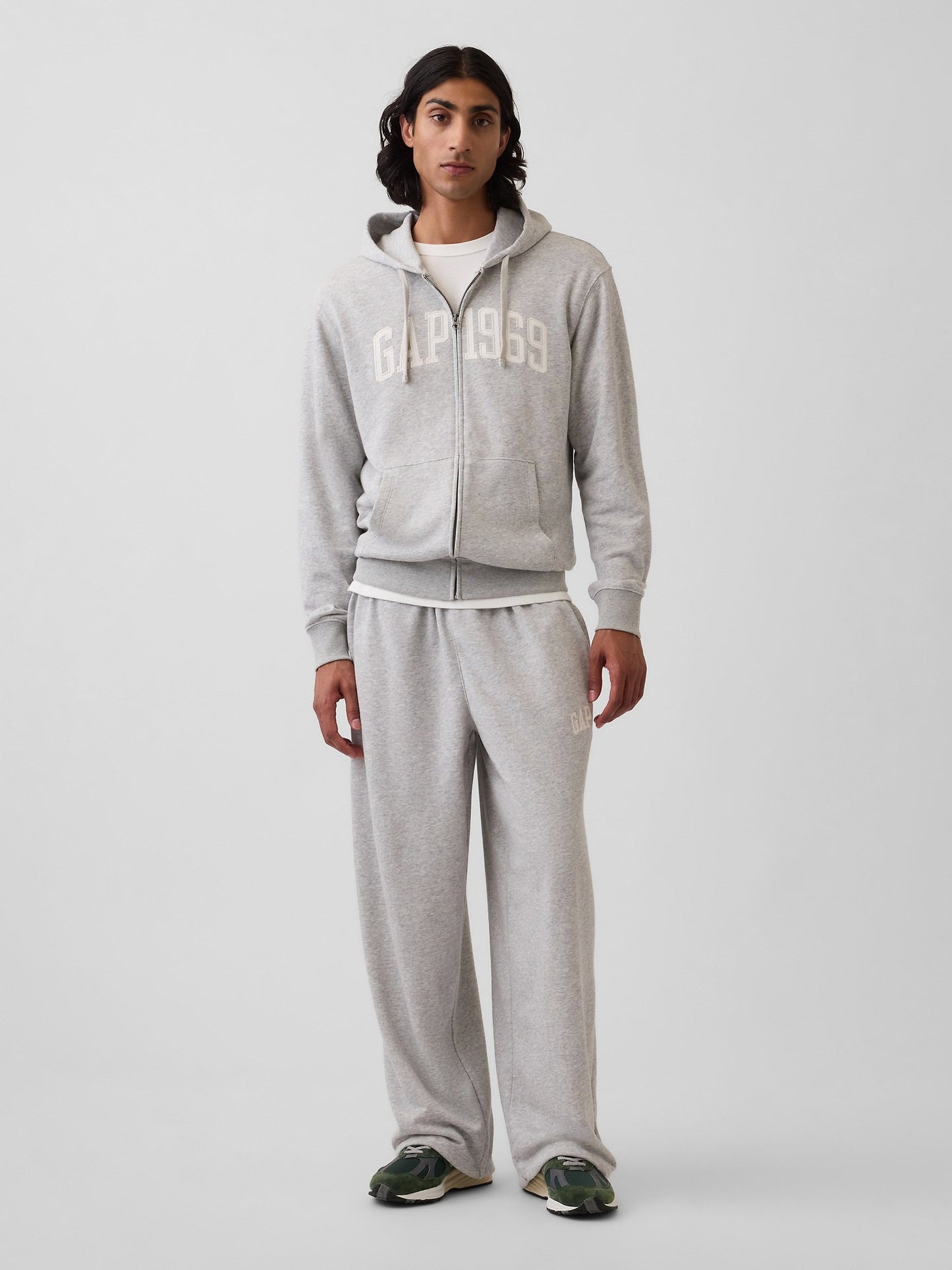 Gri Fransız Havlu Kumaş Relaxed Gap 1969 Logo Fermuarlı Sweatshirt