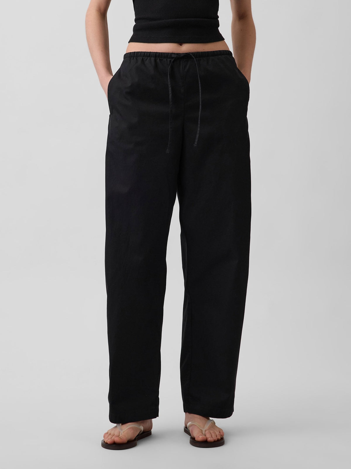 Siyah Poplin Easy Barrel Pantolon