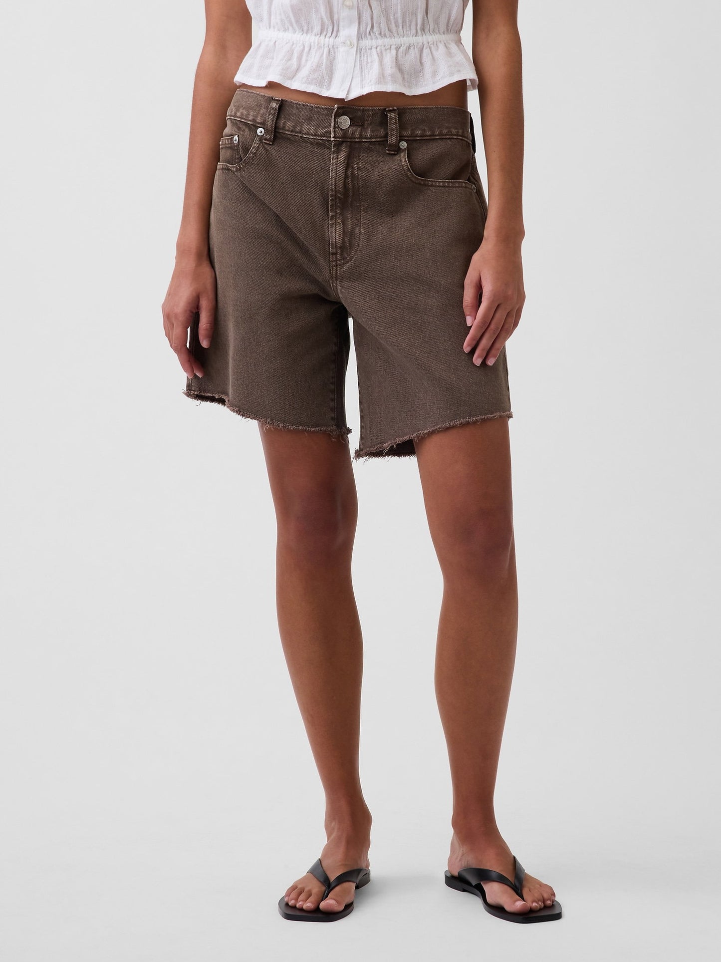 Kahverengi 8 Mid Rise Loose Denim Bermuda Şort
