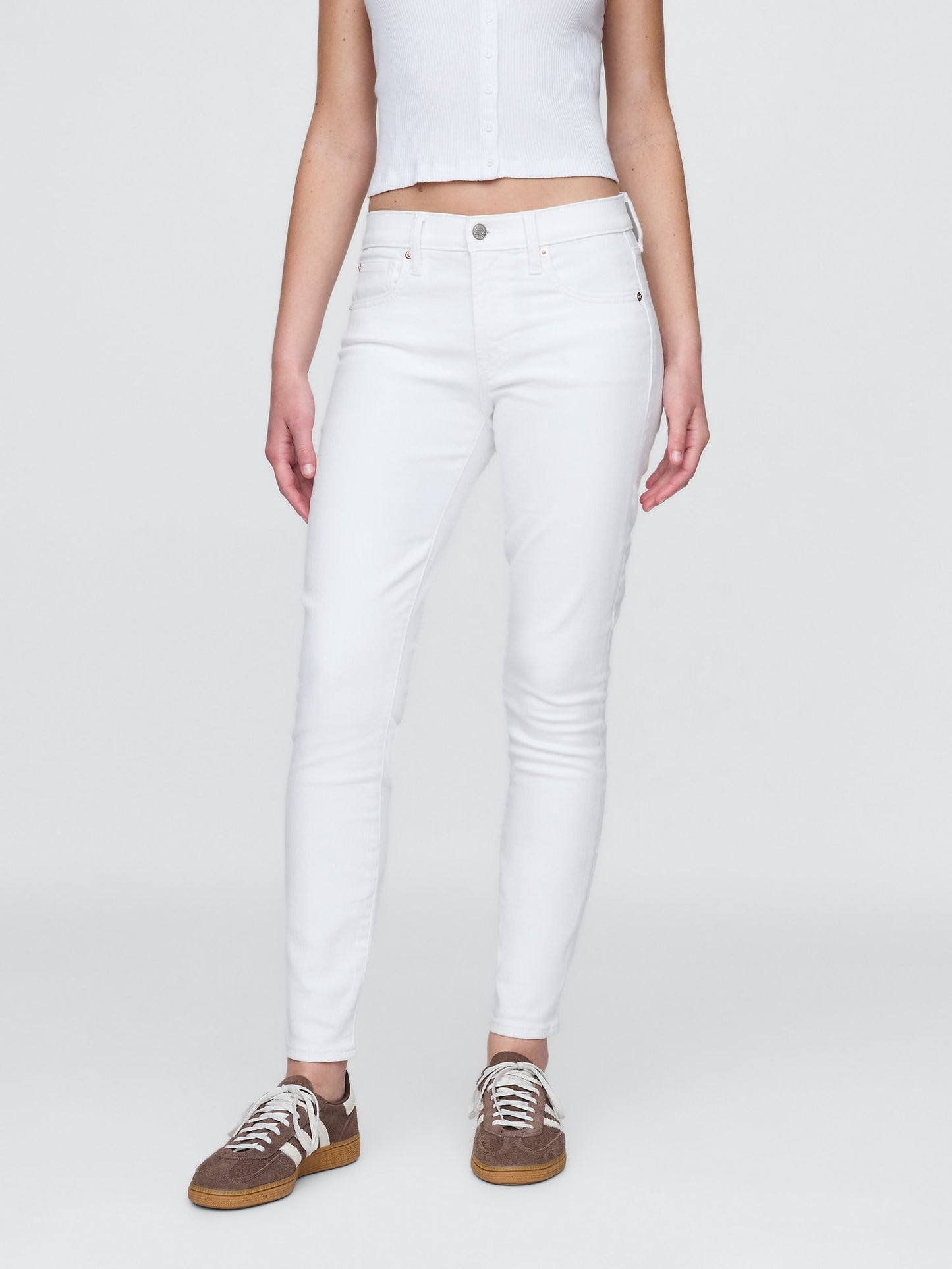 Beyaz Mid Rise True Skinny Jean Pantolon