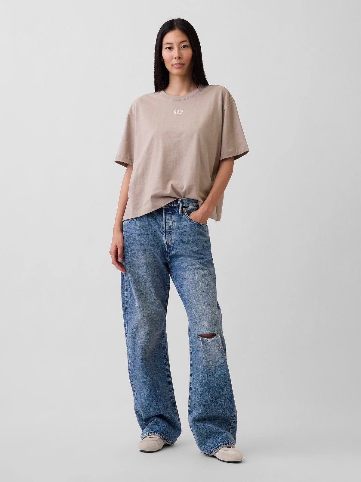 Açık Kahverengi Oversized Gap Logo Tunik T-shirt