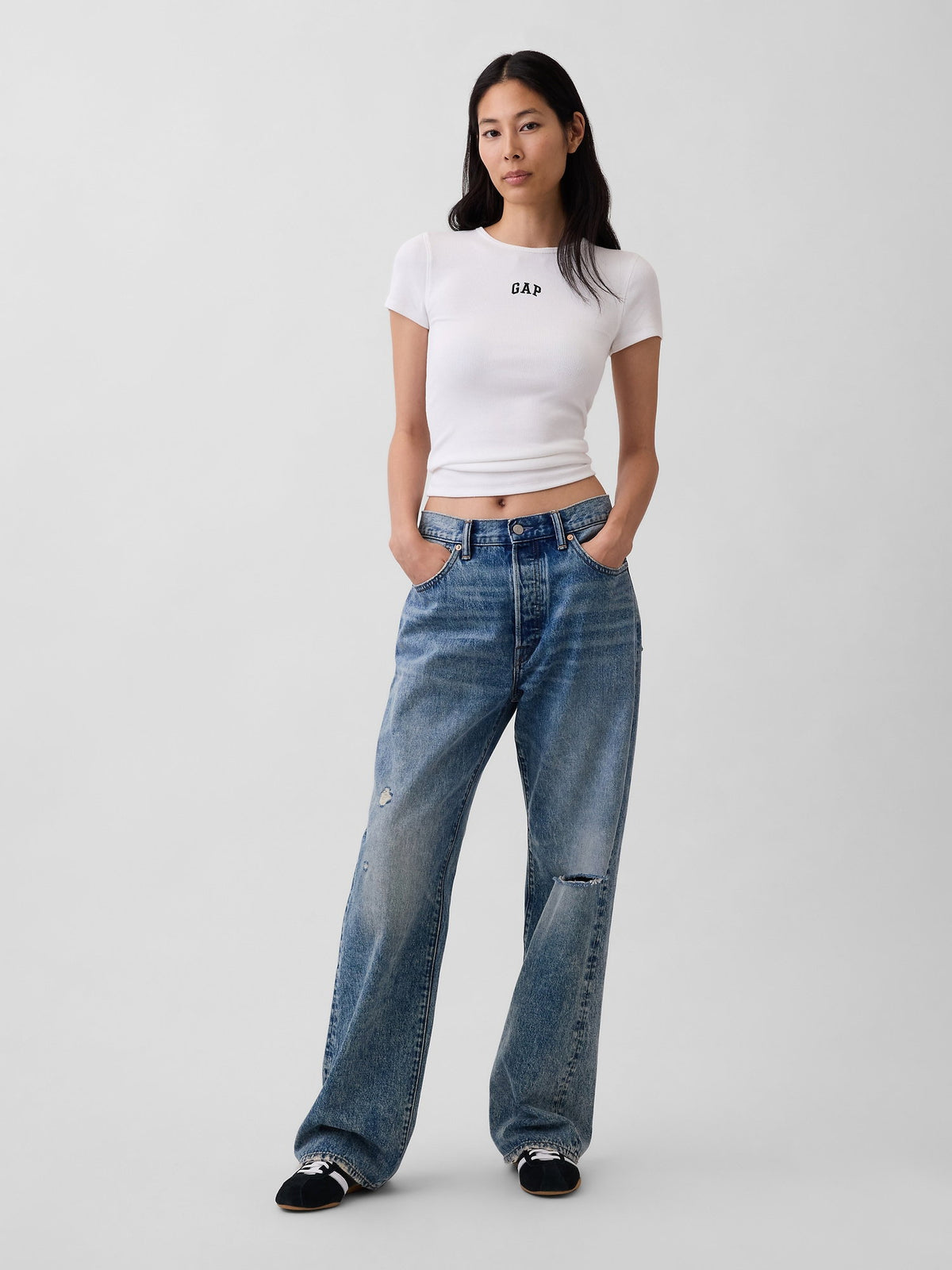 Beyaz Modern Fitilli Gap Logo T-shirt