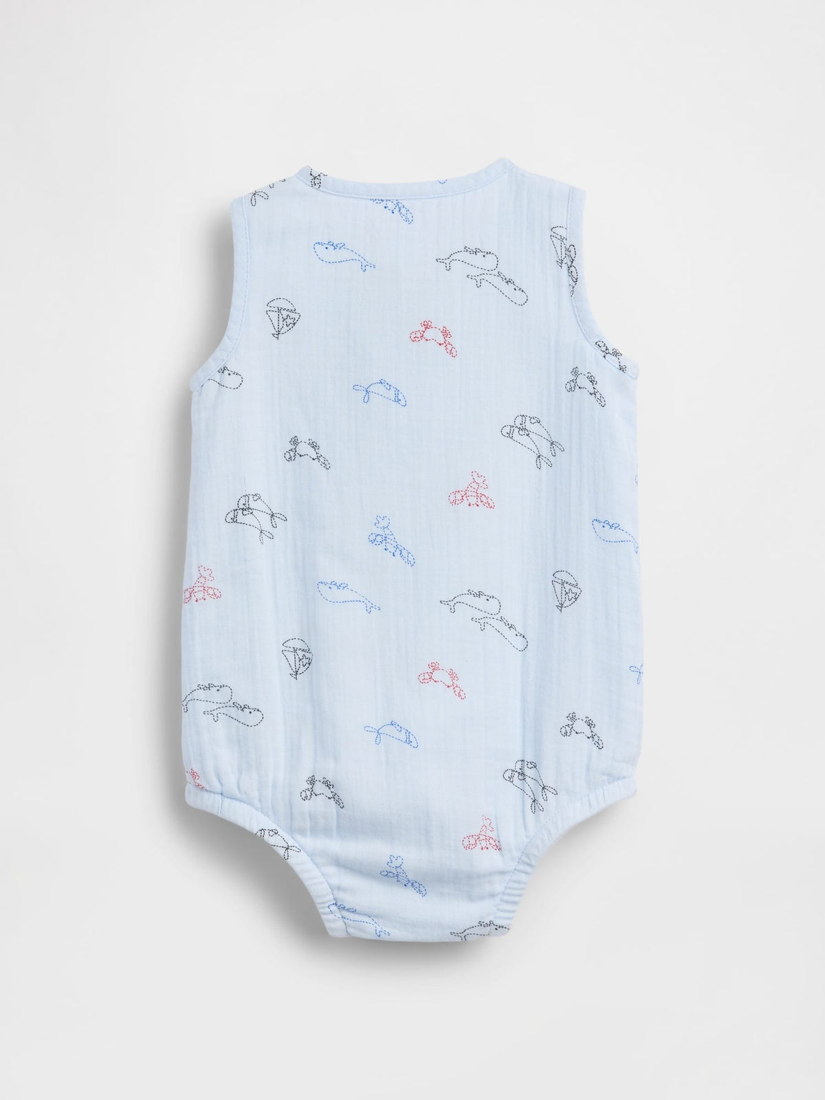 Mavi Pamuk Gauze Henley Cepli Kolsuz Bodysuit