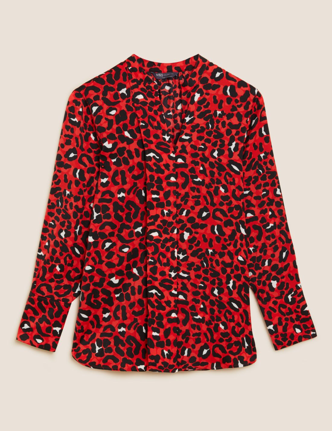 V Yaka Leopar Desenli Saten Popover Bluz