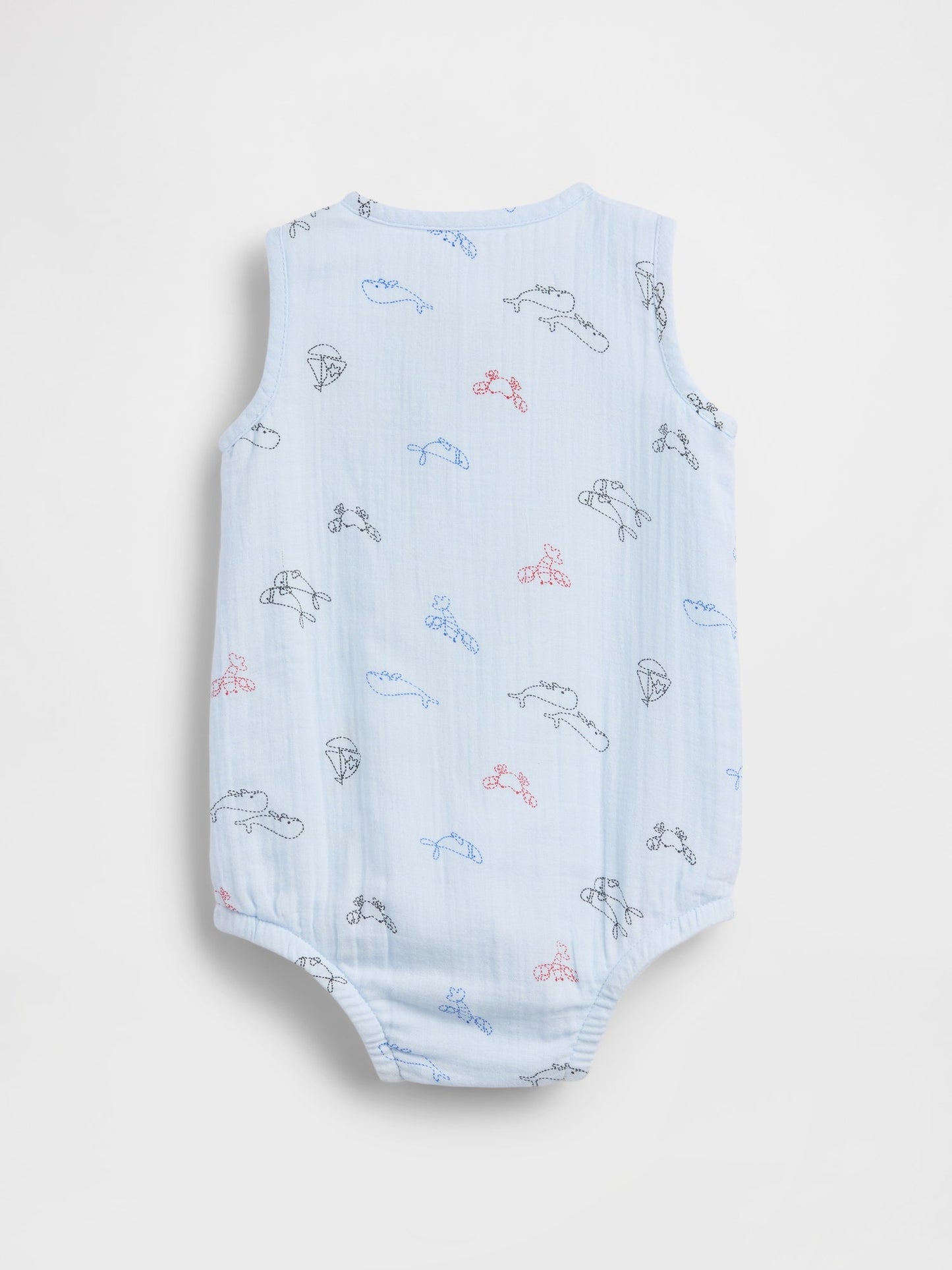 Mavi Pamuk Gauze Henley Cepli Kolsuz Bodysuit