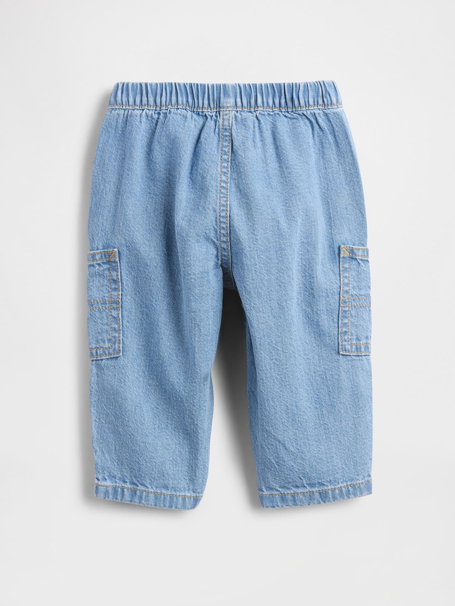 Açık Mavi Pull-on Barrel Kargo Jean Pantolon