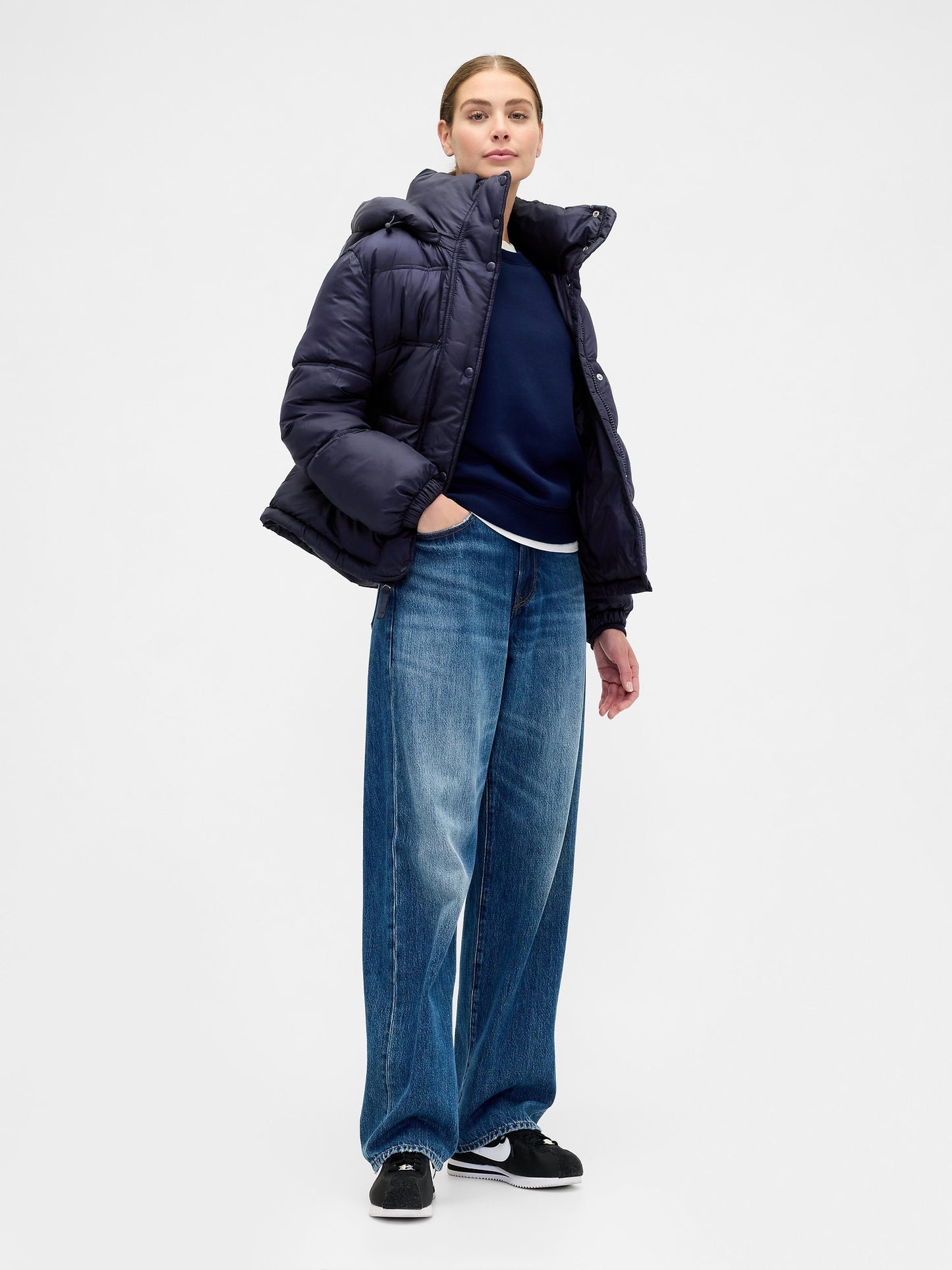 Lacivert Gap Logo Puffer Şişme Mont