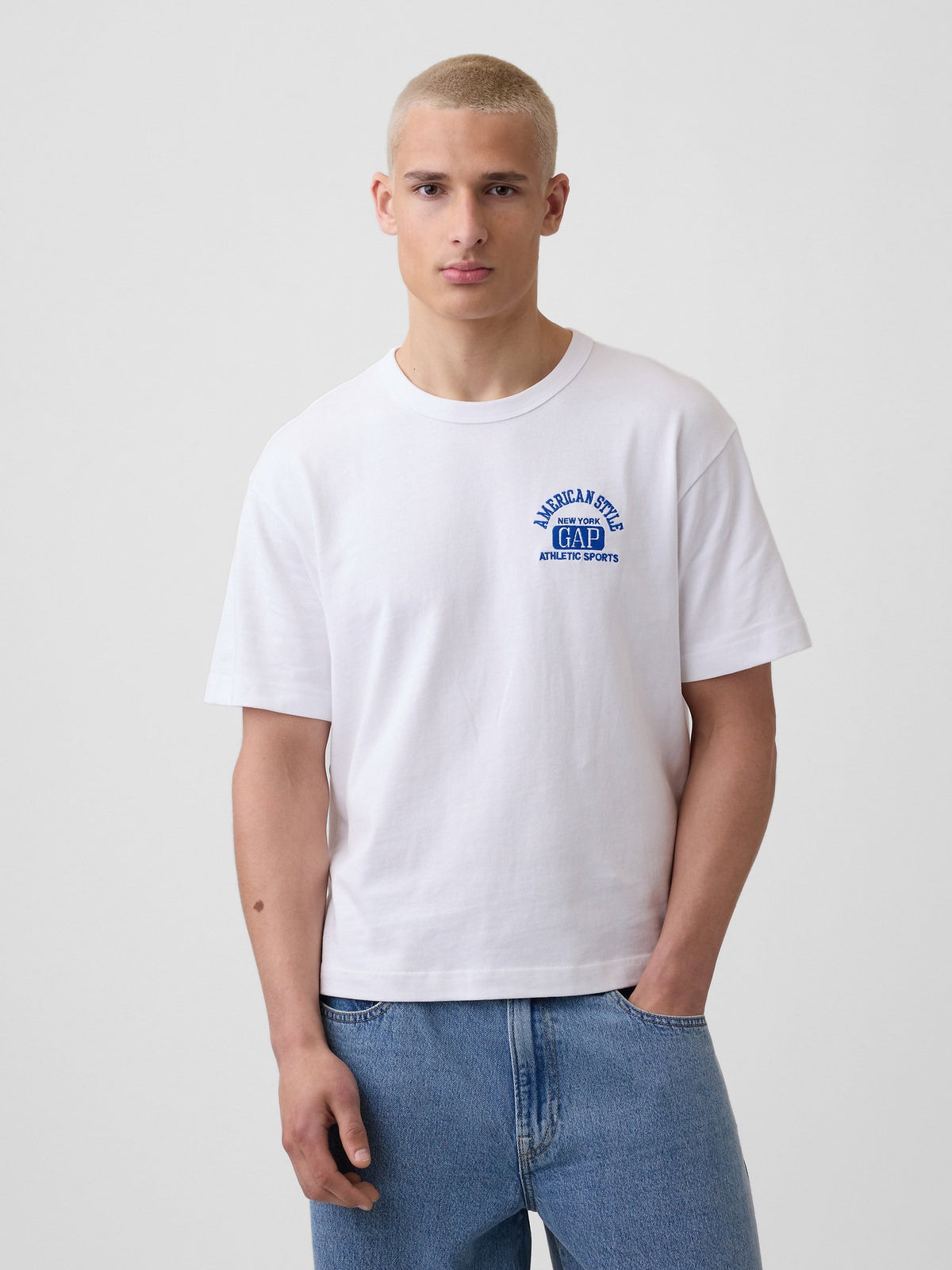 Beyaz Heavyweight Gap Logo Relaxed Crop T-shirt