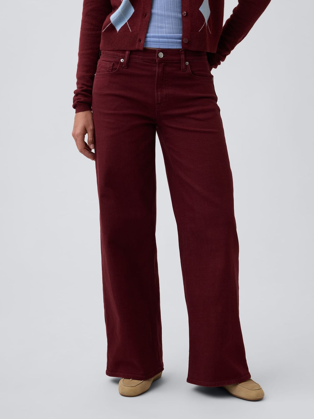 Bordo Mid Rise Wide-leg Jean Pantolon
