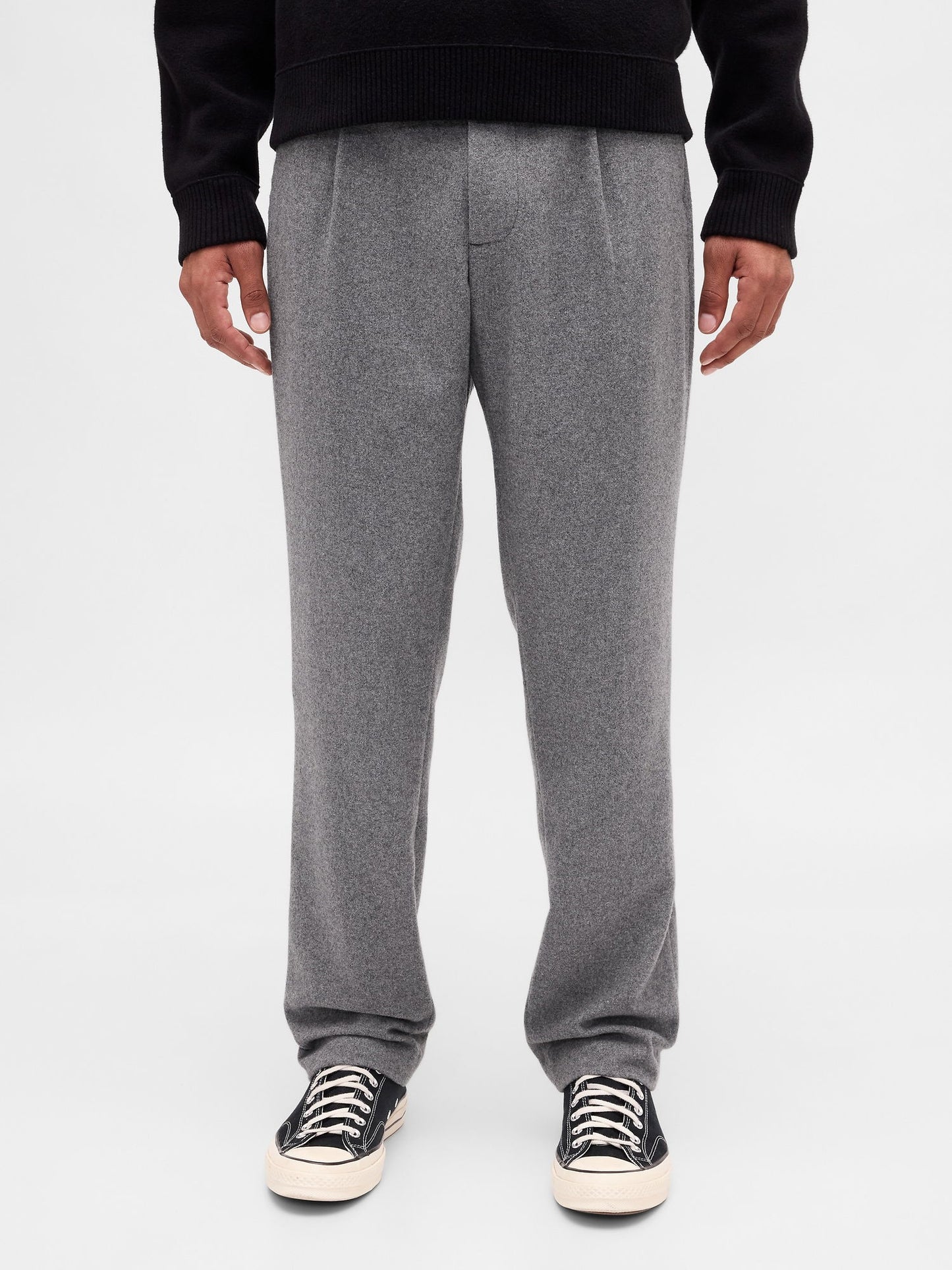Gri Yün Karışımlı Relaxed Straight Pantolon